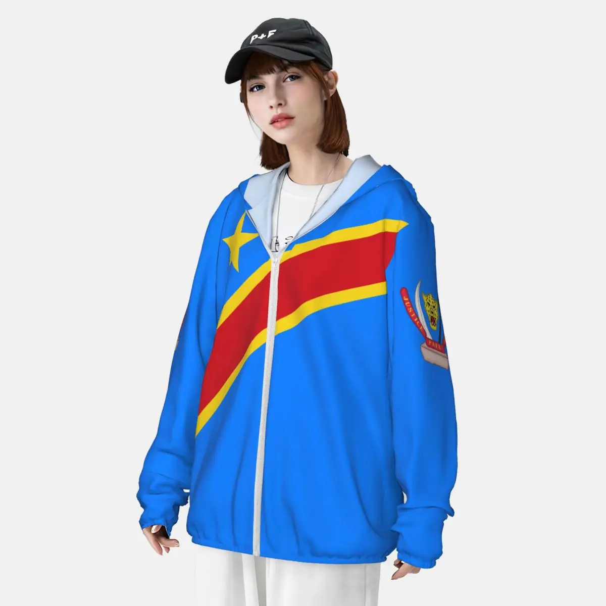 Democratic Republic Of Congo Flag Hoodie Sunscreen Sun Protection Fishing Running Clothes Quick Dry Performance With Zipper