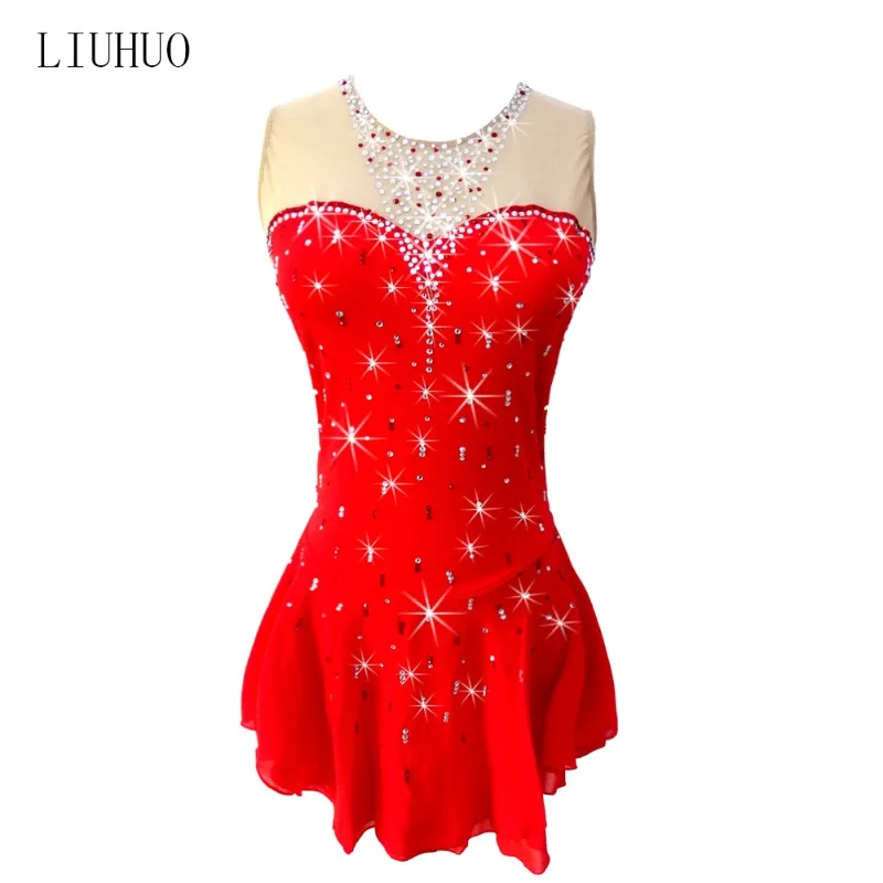 

customized women's figure skating performance costume for children pole bellt dance dress red short skirt gymnastics leotard