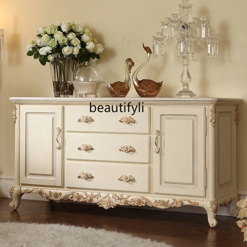 

LJYIvory white old dining side cabinets European-style carved whole storage cabinets Home restaurant cupboards Villa furniture