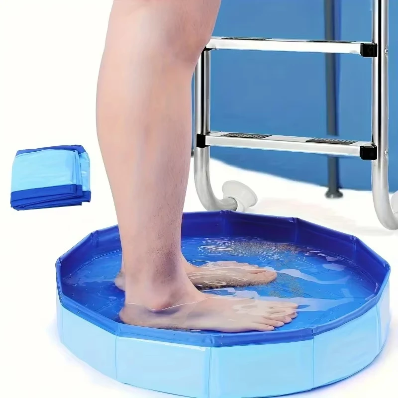 Banheira de Pé Portátil Dobrável em PVC, Ideal para Entradas de Piscinas em Nível do Solo, Perfeita para Limpeza de Pés e Acessórios de Piscina