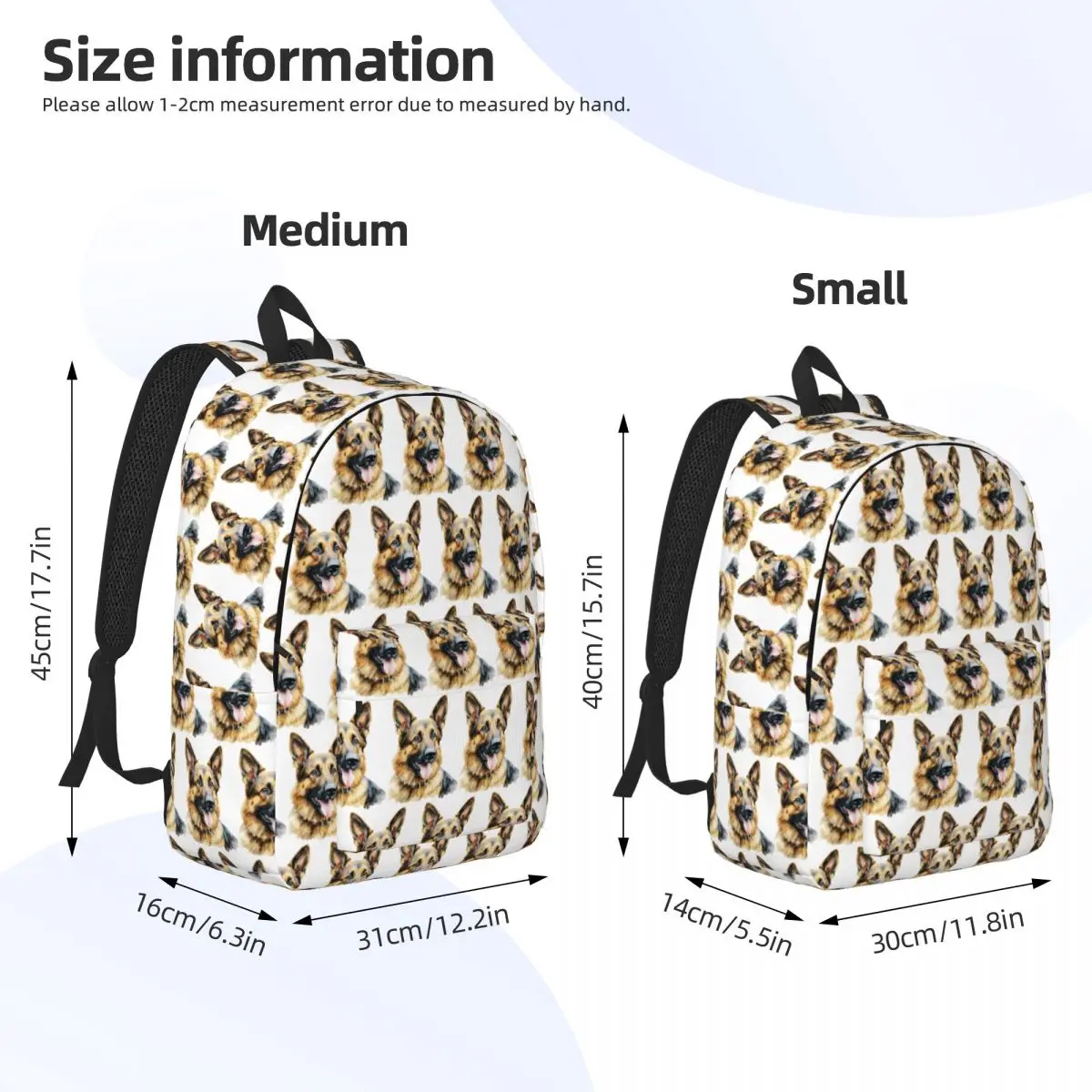 Watercolor German Shepherd Student Backpack School Bag Hiking Travel Daypack for Boys Girls Bookbag Shoulder Bags
