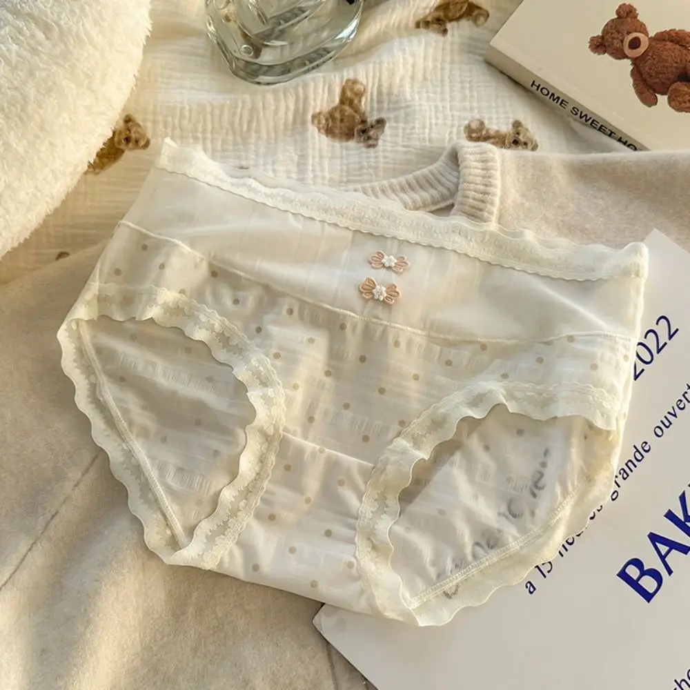 تنفس منتصف الخصر الدانتيل شبكة سراويل شفافة مريحة الحلو كشكش ملخصات نقطة الملابس الداخلية رقيقة الملابس الداخلية النساء الصيف #3