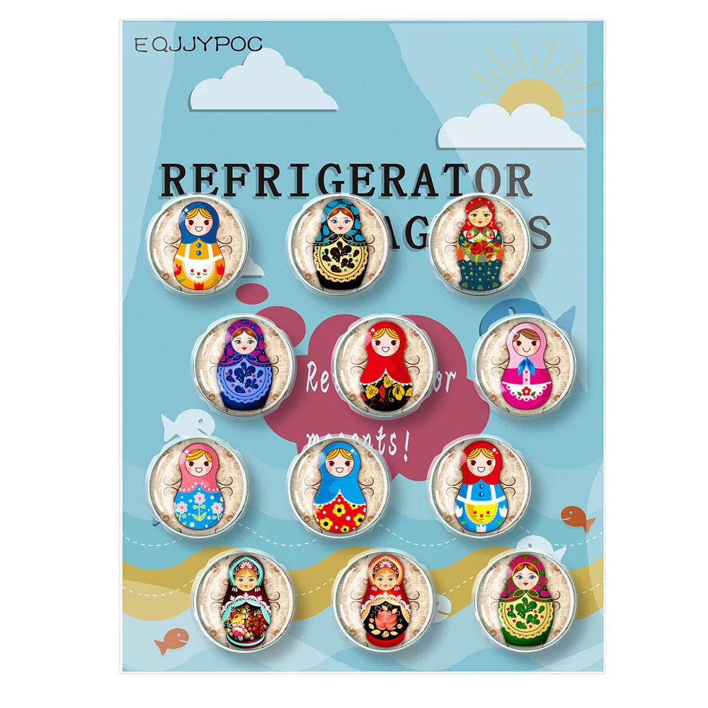 Russian Nesting Doll Set Refrigerator Magnet Kitchen and Restaurant Memo Magnet Attachment Specialty Home Gifts 30mm