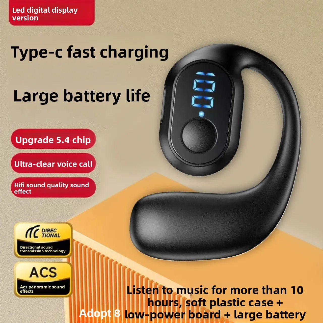 

New arrival wireless bluetooth headset ear-hook typec interface suitable for apple huawei vivoxiao mioppo headphones