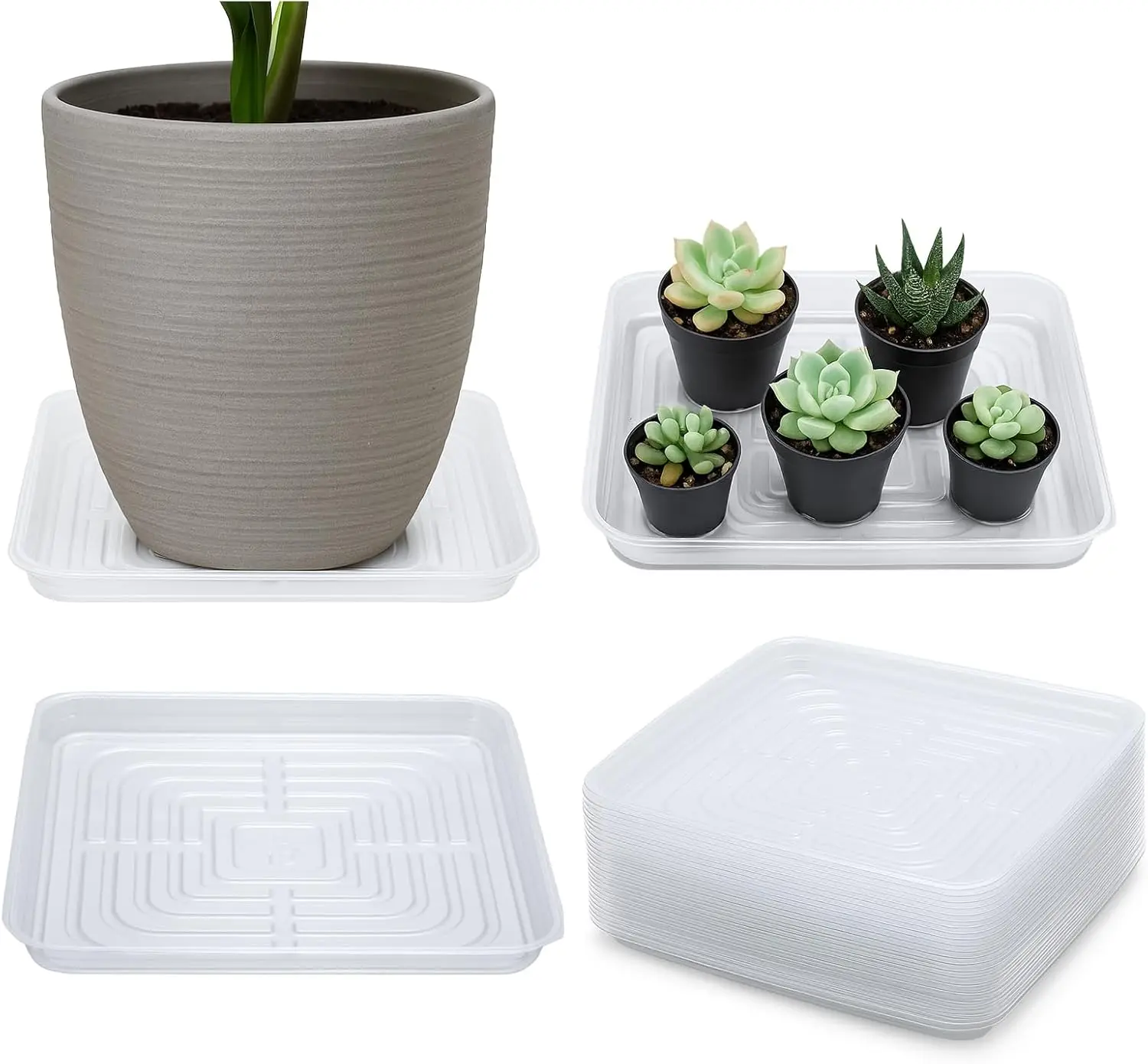 

20 Pack Square Plant Saucer Plant Trays for Pots 12 Inch Plant Saucers for Outdoors and Indoor Clear Plant Pot Saucers F