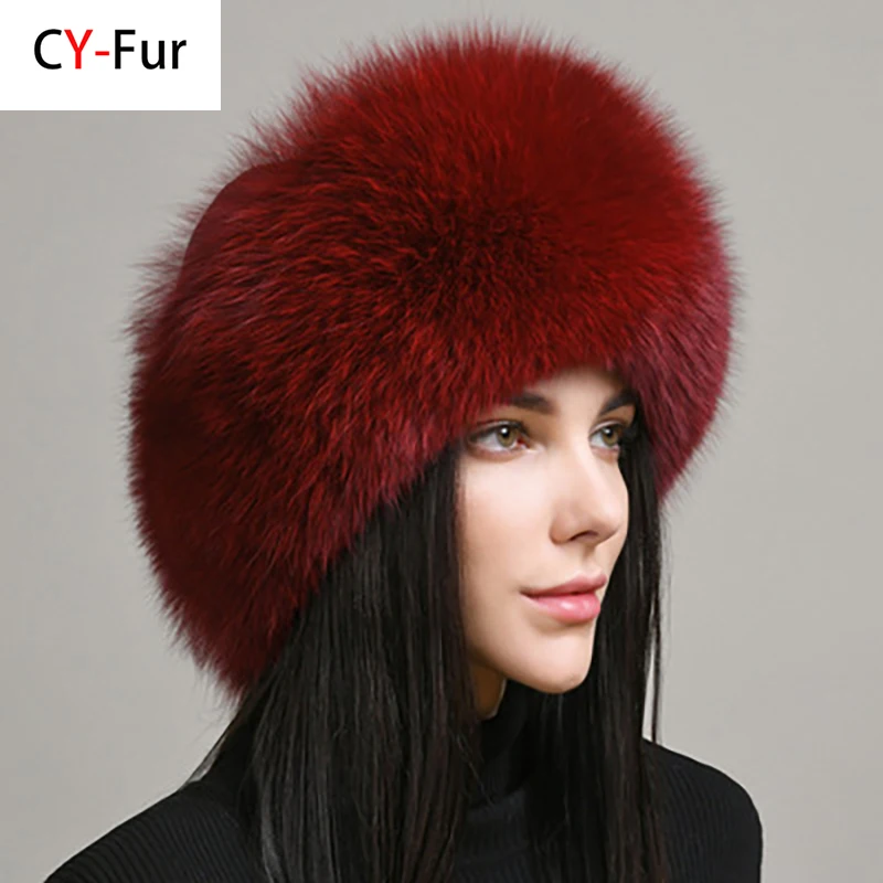 

Hot Sale 100% natural Fox Fur Hat Fashion Women Cap Thick Fur Cap Winter Warm Hat Female Fashion For Women Hat With Earmuffs Hat