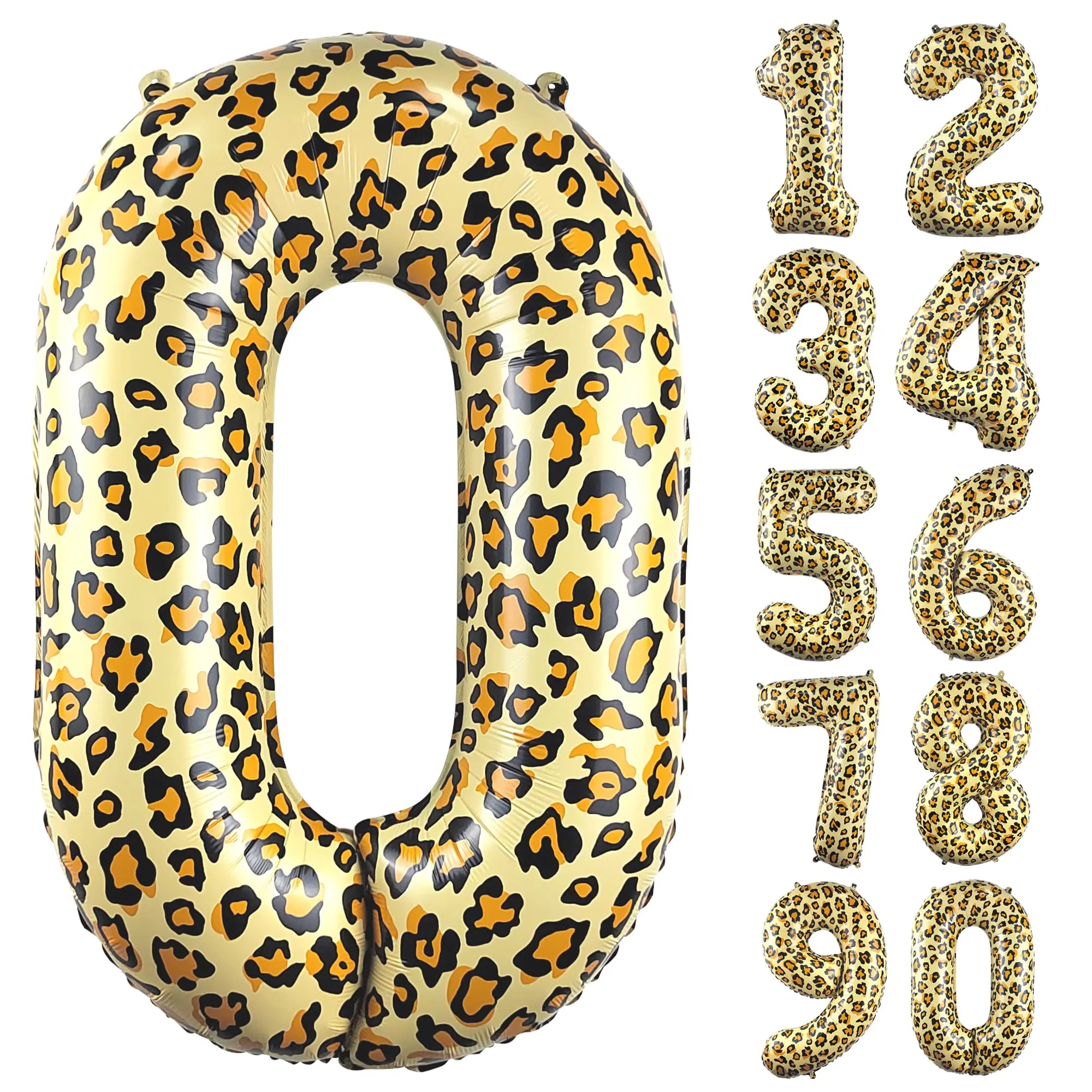 32Inch Cheetah Print Digital Foil Balloons 1-9 Leopard Number Balloons for Kids Jungle Safari Animal Birthday Party Decoration