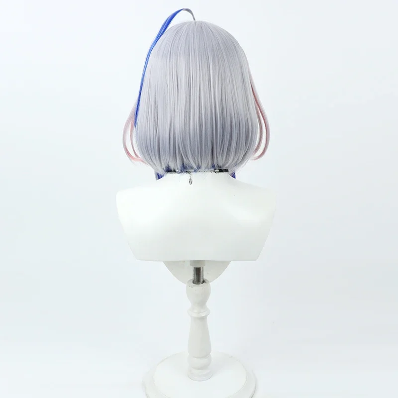 Vtuber Amane Kanata cosplay wig 55cm silver blue mixed pink heat resistant synthetic hair Halloween role play free wig cap