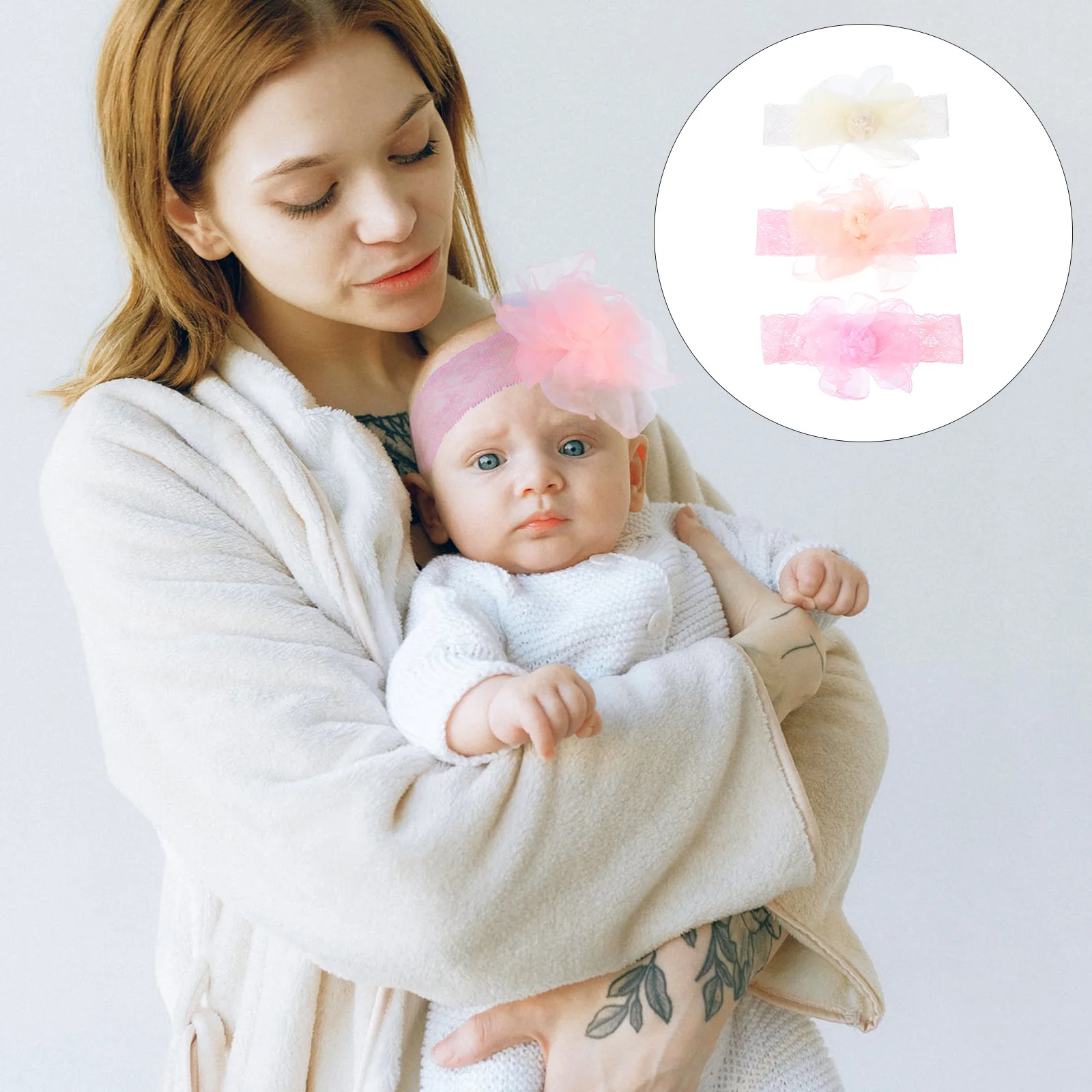 3 قطع من عصابات الرأس المصنوعة من الدانتيل على شكل زهرة لإكسسوارات الشعر المرنة الرائعة، أغطية رأس بتصميم ناعم وصديق للبشرة