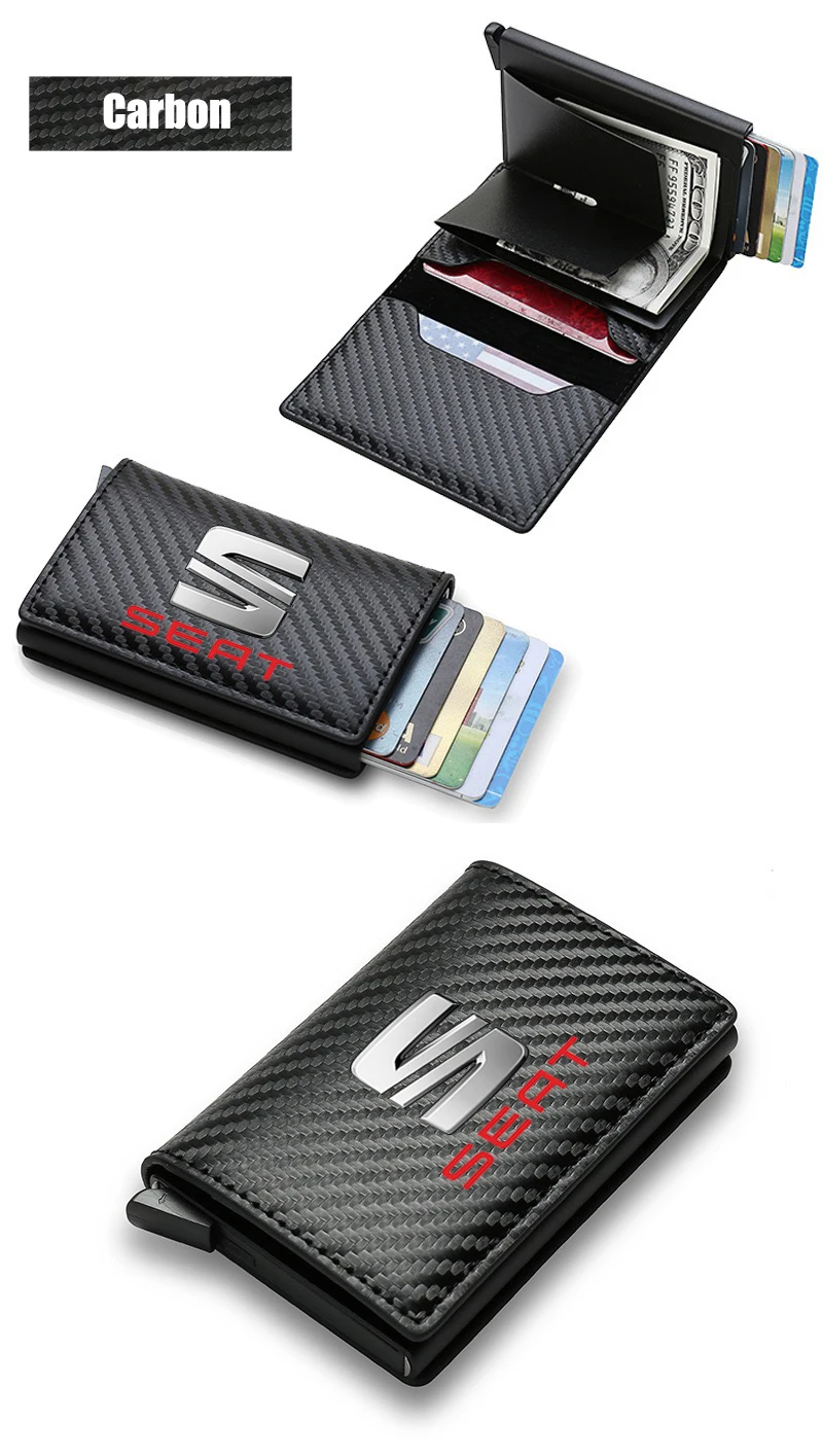 Anti Thief Rfid Credit Card Carbon Fiber Leather PU Men Wallet Gifts For Seat Leon MK1 MK2 Ibiza 6J 6I Ateca Arona Altea 5f mk3