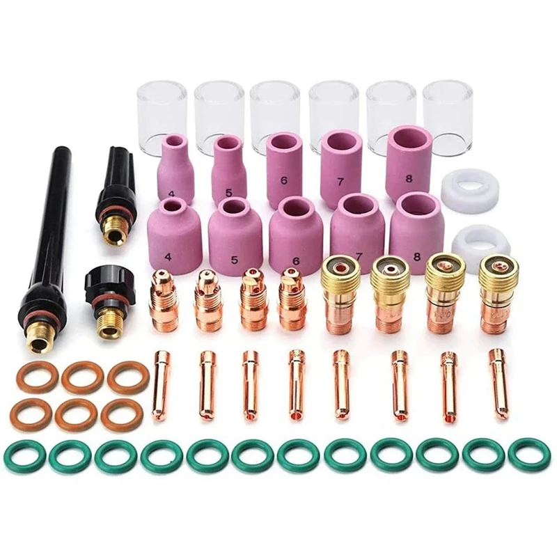 Kit de accesorios para soplete de soldadura TIG, 55 Uds., para WP-17/18/26, con taza de vidrio, boquilla de alúmina, lente de Gas rechoncha, equipo TIG