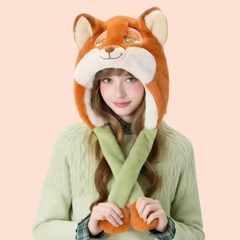 

New Zootopia Nick Judy Plush Doll Hat Cute Cartoon Winter Thick Ear Protection Hat Women'S Gift