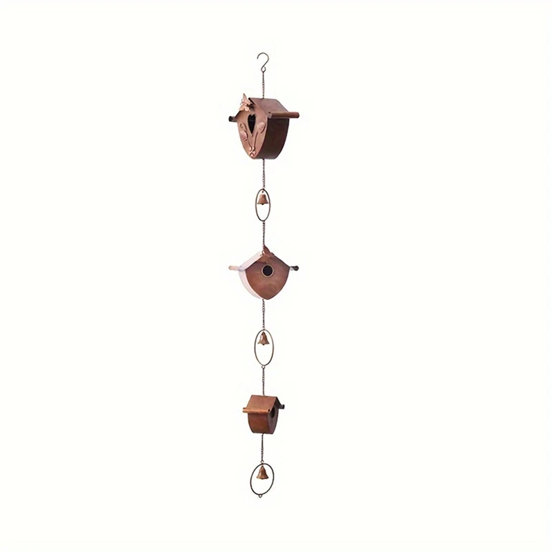 Gold Bird Houses Rain Chain For Heavy Rain, Functional & Decorative Replacement Downspout Chain For Outside Rainchain