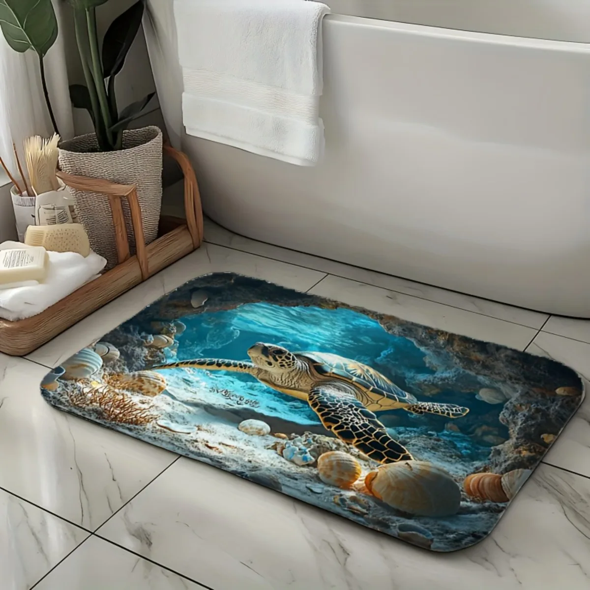 Sea Turtle Rug Velvet Flannel Printed Floor Mat Ocean Design Decorative Carpet Bathroom Home Decor