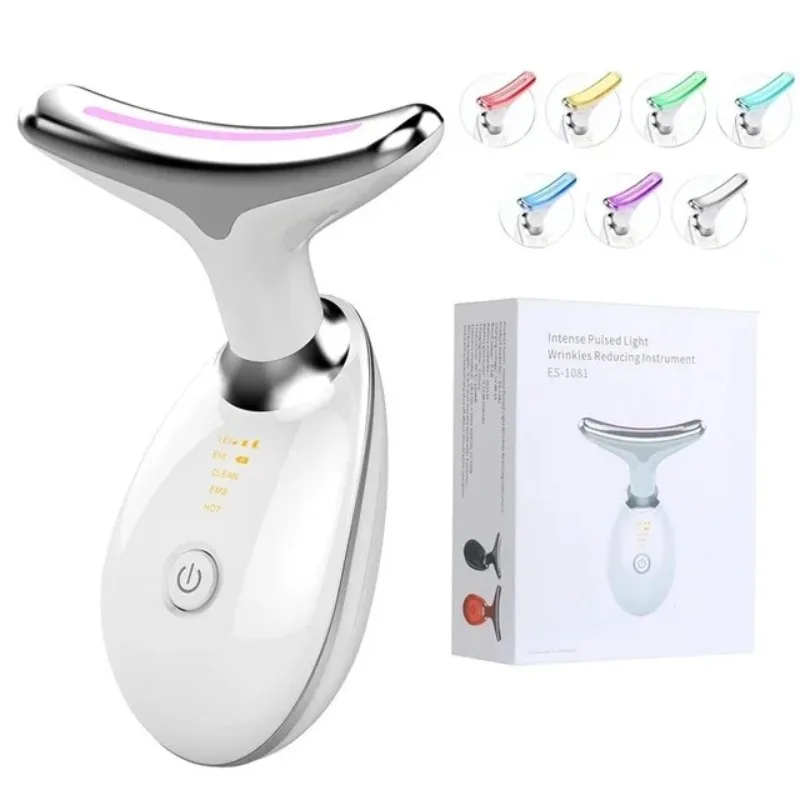 Masajeador de cuello eléctrico con dispositivo de belleza de cuello de 7 colores EMS masaje Facial de cuello y ojos masajeador vibratorio herramientas de belleza para el cuidado de la piel