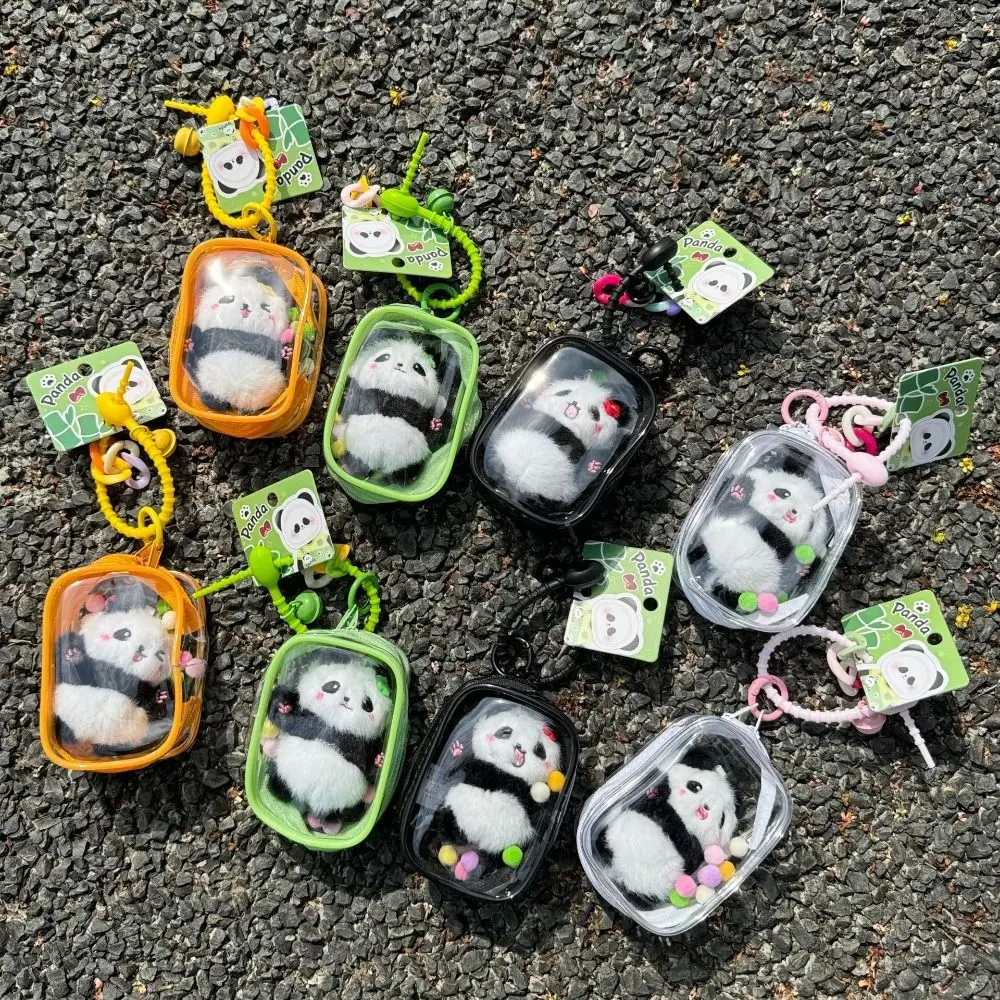 

Creative Design Pendant Bag Zipper Closure Walk Style Transparent Bag Cute Panda Transparent Material Dustproof Bag