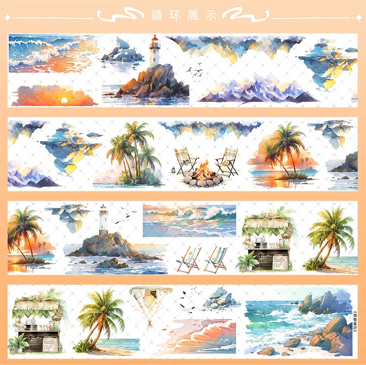 

Sandu Studio Волнистые песочные ПЭТ-ленты Приморская кокосовая пальма Пейзаж Журнал Васи Наклейки