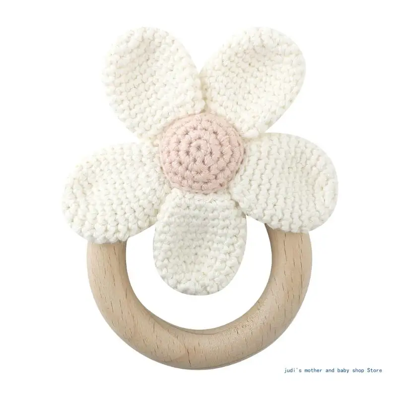 

67JC Baby Teether Rings Crochet Flower Teething Toy Baby Teether Infant Sensory Toy