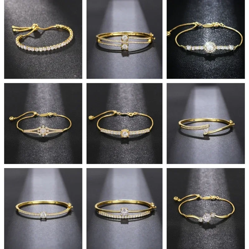 Geometric Zircon Sparkling Adjustable Bracelet Fashion Design, Personalized Shining, Elegant Zircon Shining Charm Accessory