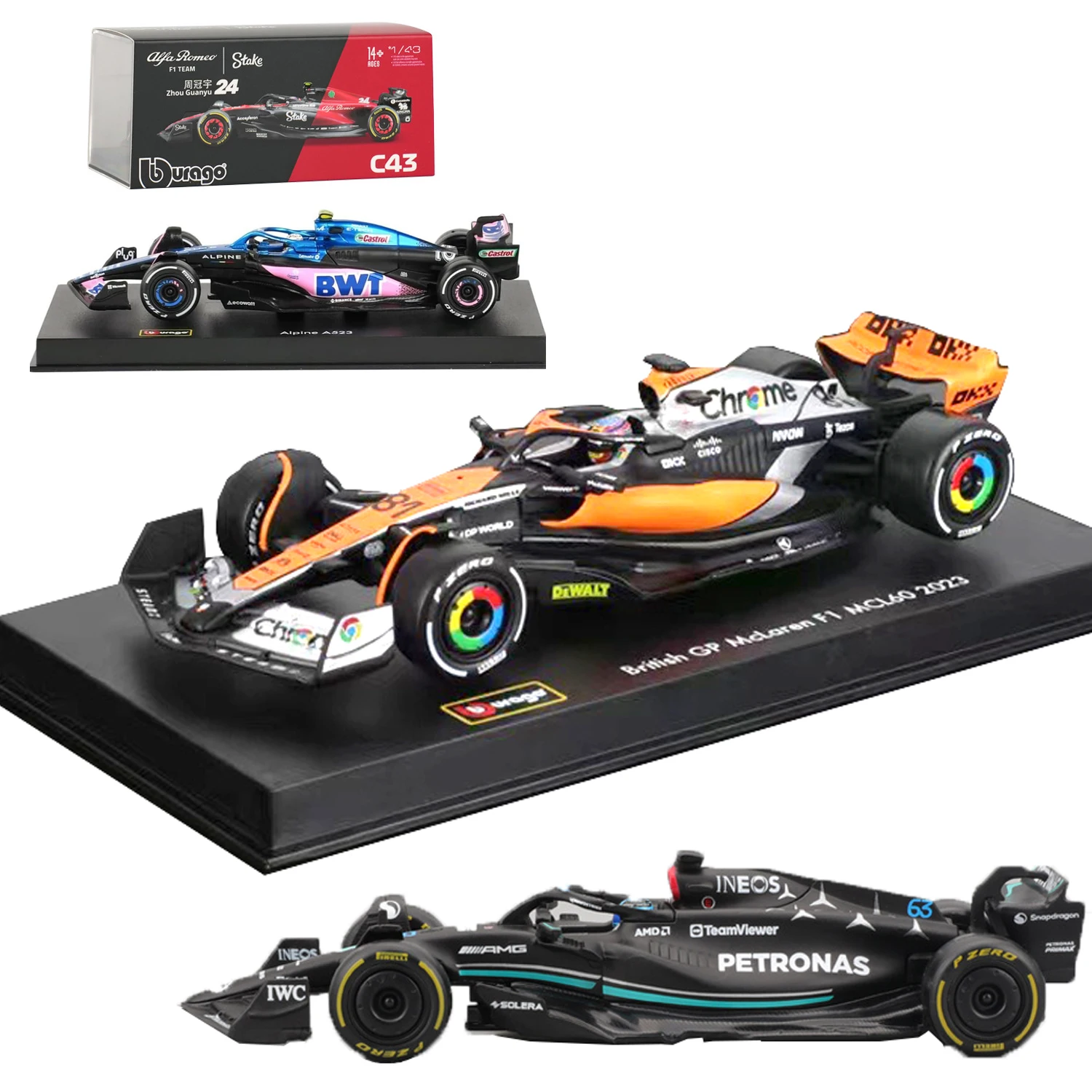 Bburago 1:43 Alpine F1 Team A523 GP Mclaren MCL60 #4 Ferrari 2023 SF23 Xmas Kids Toys for Boy Collection Gifts Mercedes W14 Alfa