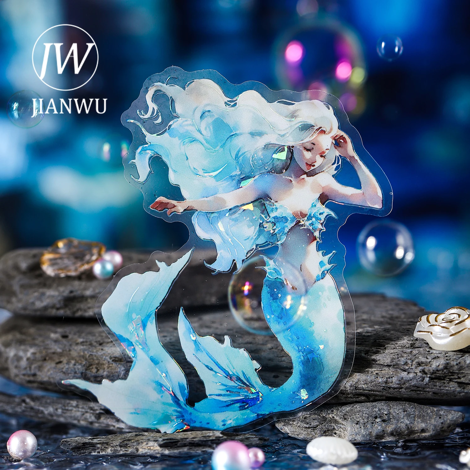 JIANWU 5 Sheets Mermaid Fairy Tale Series Vintage Character Material Decor PET Sticker Creative DIY Journal Collage Stationery