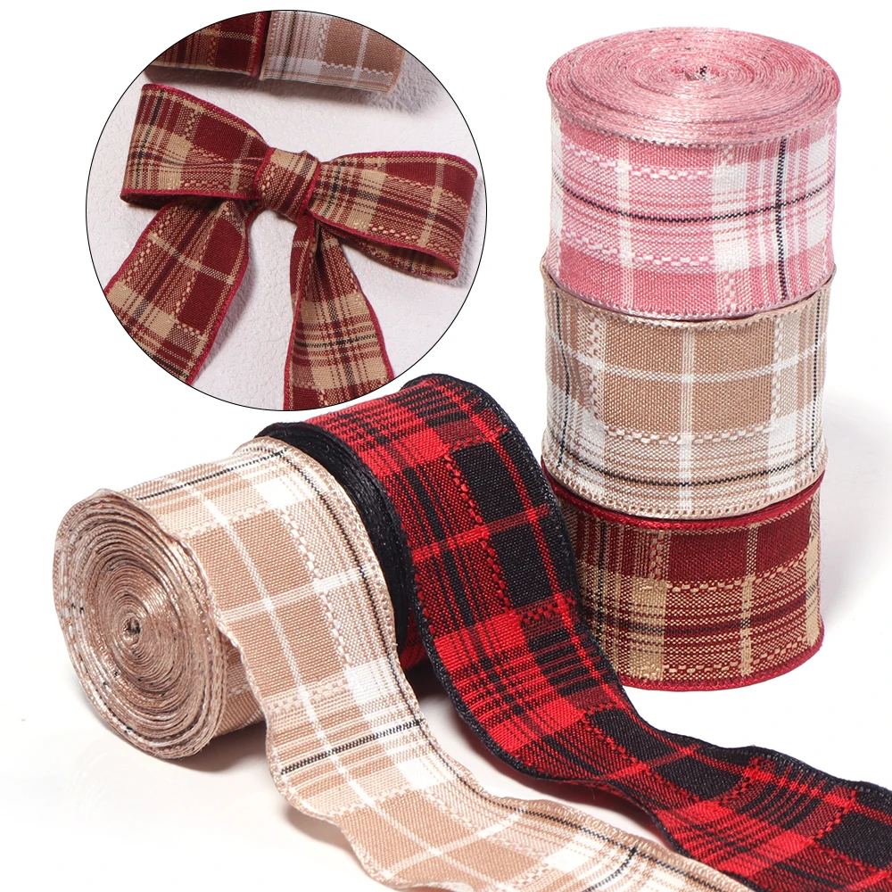 3Yards 2.5cm Vintage Plaid Gingham Ribbon Colorful Ribbon Bows For Christmas Valentine's DIY Crafts Gifts Wrapping Hairpin Decor