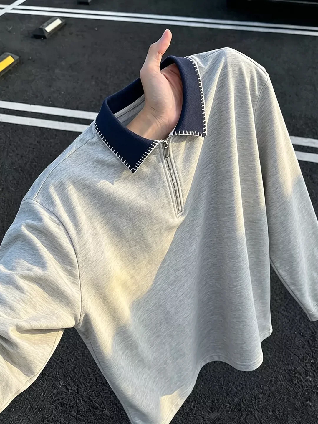 Loose Fit Long Sleeve  Shirt Men's Style American Casualwear Half Zipper Hoodie Male Model Fashion Autumn Collection