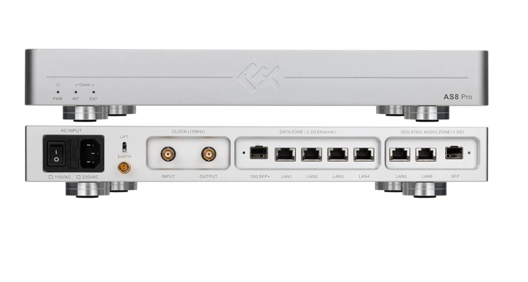 

LHY NEW AS8 Pro flagship audio HIFI fever switch 2.5G 10G optical isolation OCXO clock silver black