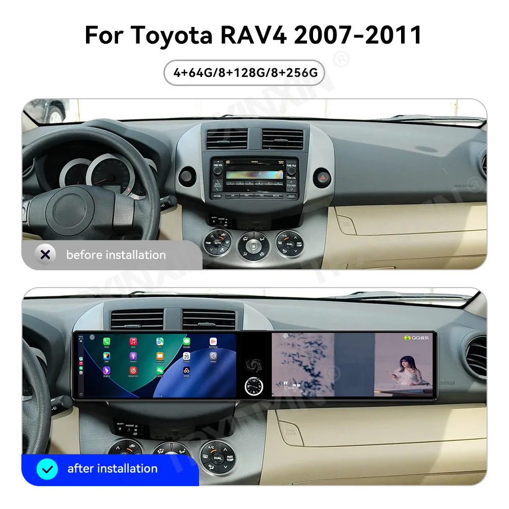 Car Radio CarPlay For Buick RAV4 2007-2011 Dual 12.3 Inch GPS Navigation Android 13 Multimedia Player Head Stereo Unit HD Screen