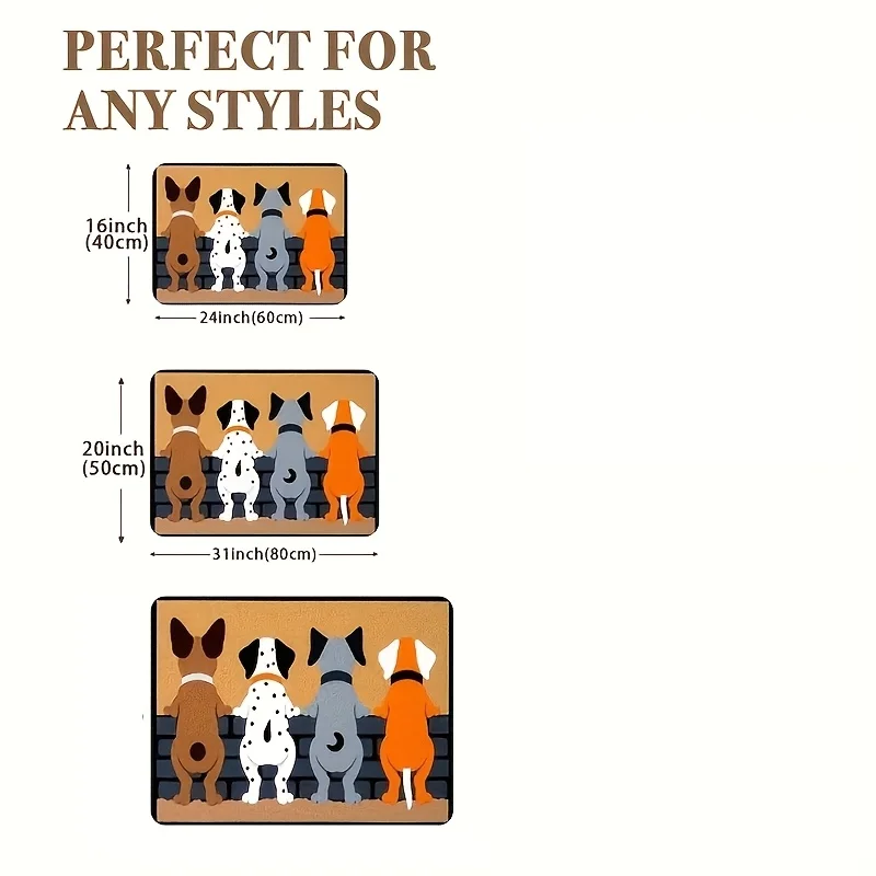 Cute Dog Back View Brick Wall Flannel Doormat, Playful Pet Lover Design Anti-Slip Absorbent Rug for Front Door & Kitchen,