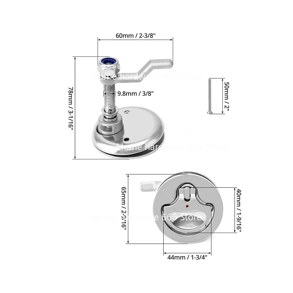 Stainless Steel 316 Round Floor Lock, Marine Hardware Yacht Accessories Deck Box Cover Door Lock Embedded Pull Ring Lock