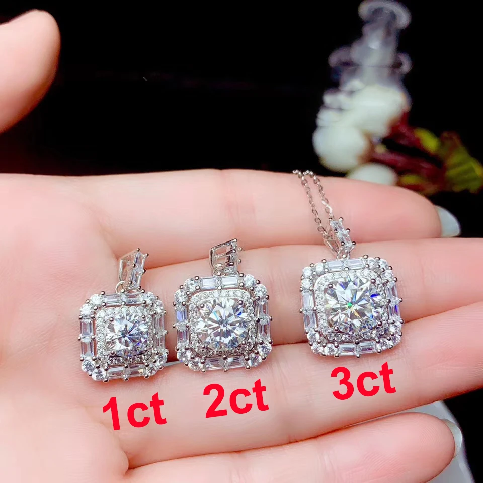 6.5mm 9mm Mossanite Pendant Necklace with Certificate Real silver 2ct Mossanite Jewelry Gift for Women 1ct 3ct mossanite pendant