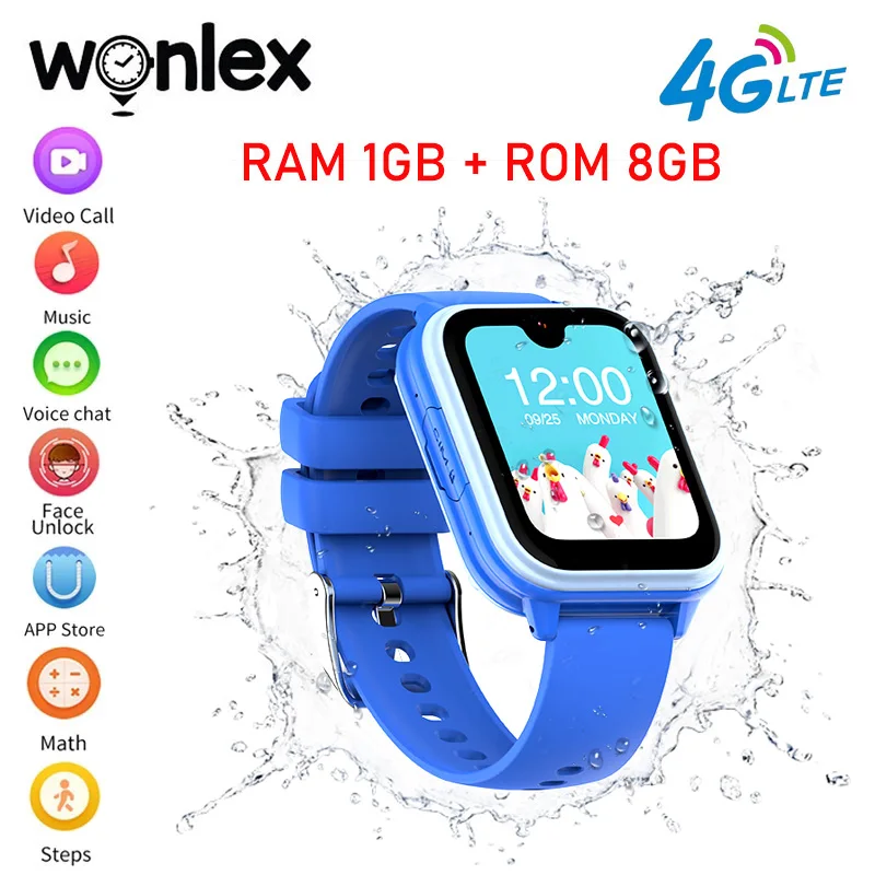 Wonlex 4g relógio inteligente crianças gps wifi chamada de vídeo sos loja app telefone relógio kt33 rastreador monitor rosto desbloquear crianças relógio inteligente
