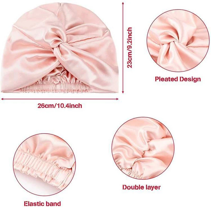 Women 100 Mulberry Silk Turban Bonnets Twisted Sleeping Night Cap 19 Momme Pure Silk Hair Wrap Cap For Curly Ladies Headwrap