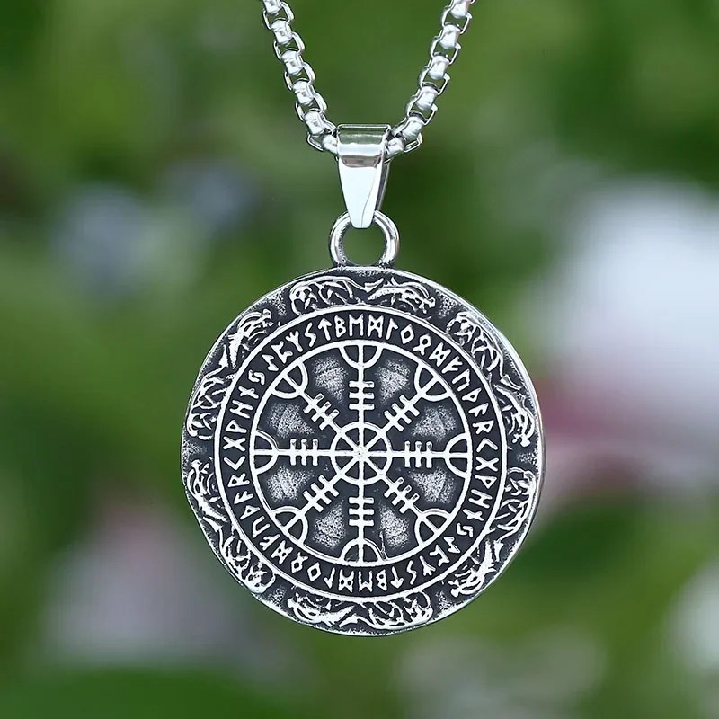 Vintage Stainless Steel Viking Compass Pendant Necklace Men's Chain Nordic Odin Trinity Viking Necklace Amulet Jewelry Gift