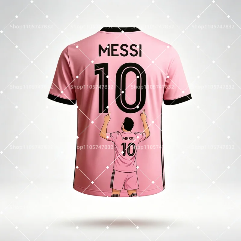 2026 Neuer Miami Messi # 10 Cartoon 3D-gedruckte Fußball-T-Shirts, bequemes und atmungsaktives Familien-Kinder-T-Shirt – Detail 1
