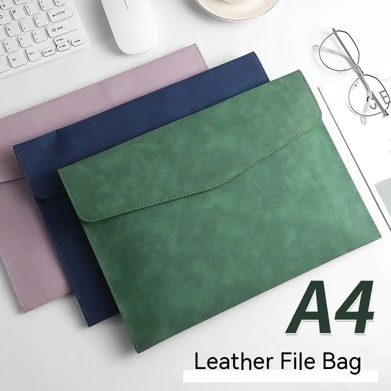 

A4 Leather File Bag Office Business Folder Bags Waterproof Thicken File Men Information Bag Business Briefcase Bill Storage Bag