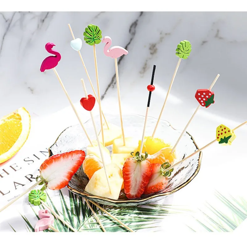 100 Pcs Disposable Bamboo Picks Food Fruit Cocktail Handmade Toothpicks Picnic Party Supplies Decoration