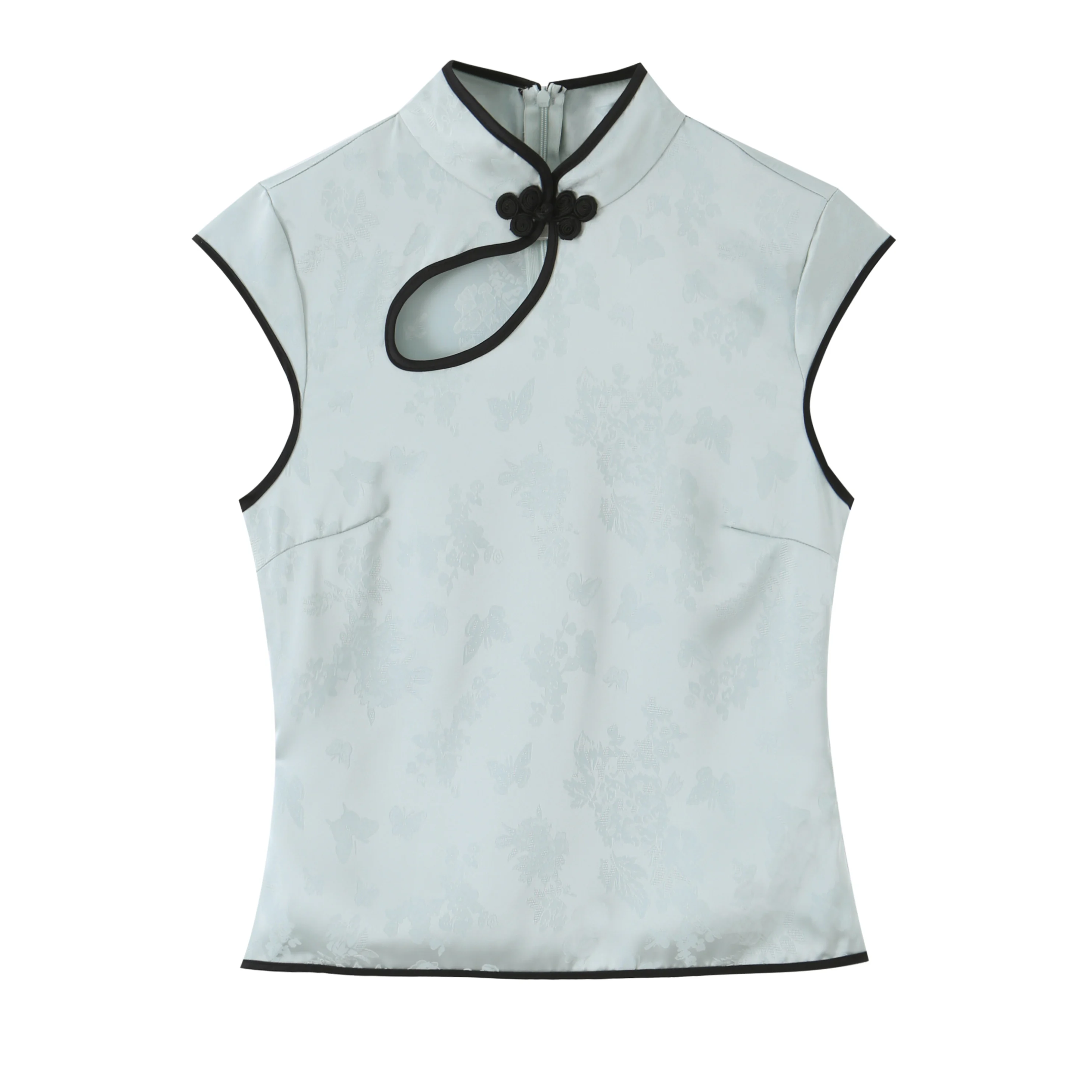BSAY New Summer Elegant Jacquard Satin Qipao Top For Women Sleeveless Mandarin Collar Frog Buttons Slim Elegant Cheongsam Blouse view 4