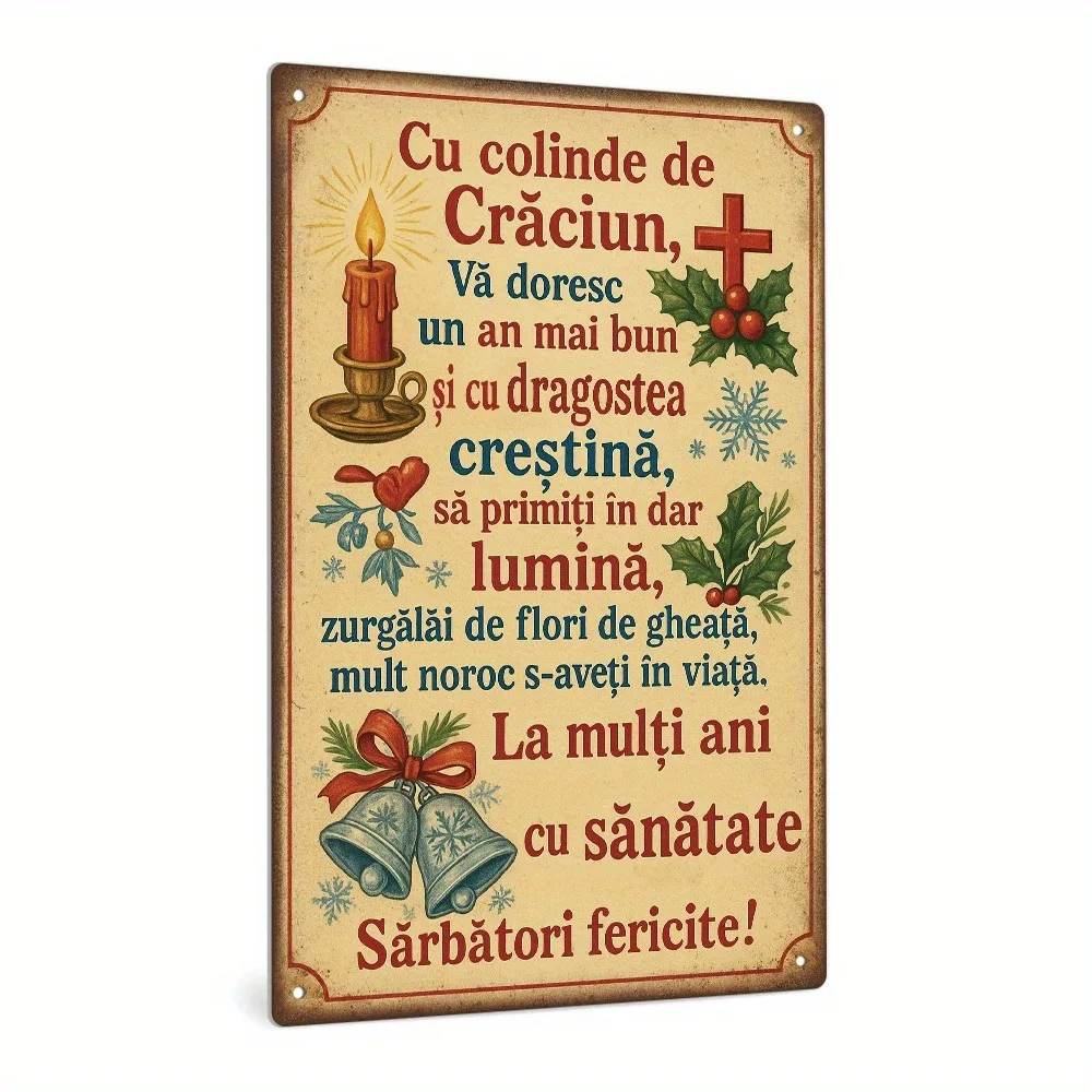 CIFBUY Vintage Romanian Christmas Carol Sign Aluminum Wall Art Waterproof Rustproof Home Living Room Bar Party Decor