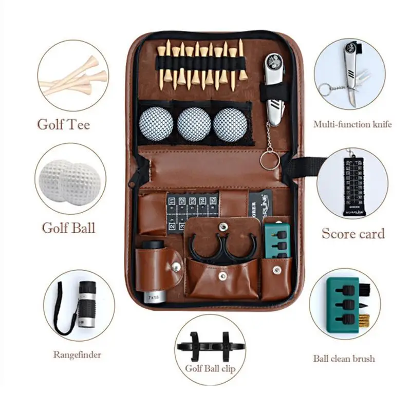 Golf Ball Bag Pouch Multi-functional Golf Accessory Bag Portable PU Waterproof Golf Glove Holder Case with Storage Slots