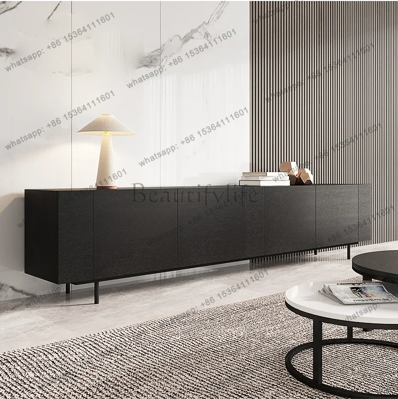 Minimalist side locker porch side side black oak high TV matte paint cabinet storage