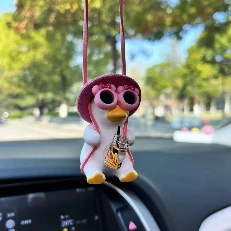 Anime Pink Swing Duck Car Decoration Pendant Cute Auto Rearview Mirror Hanging Ornament For Women Car Ineriror Accessories image 4