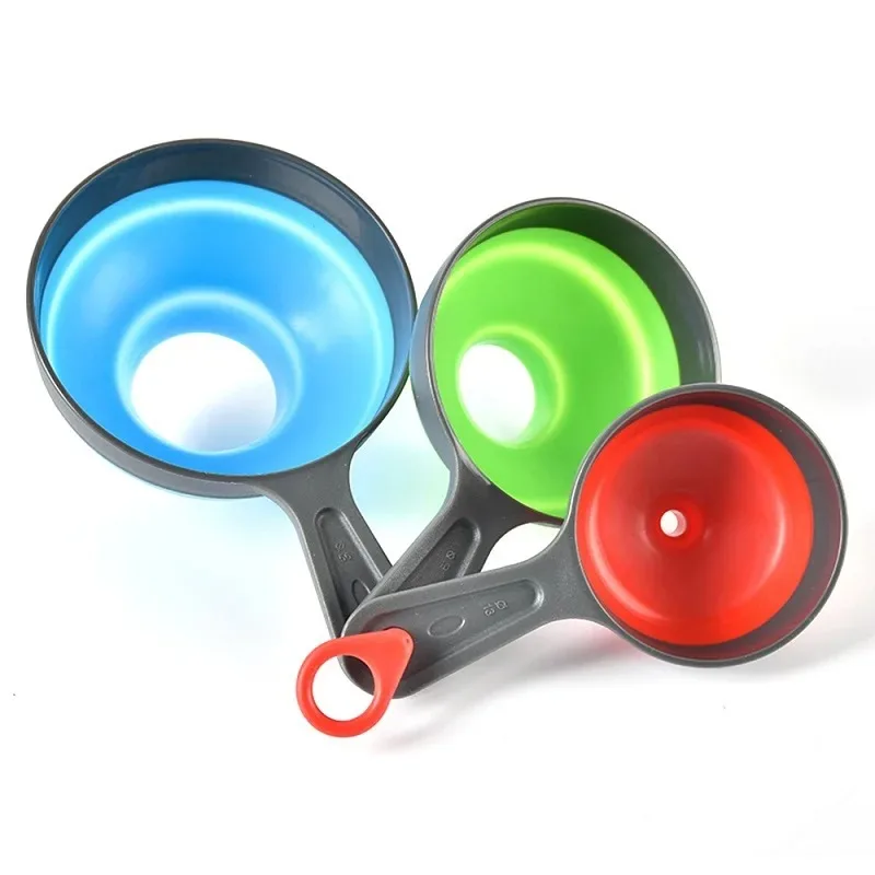 3PCS Kitchen Funnel Silicone Folding Telescopic Funnel Powder Liquid Wide Mouth Jam Mini Oil Pot Funnel Kitchen Cooking Tools