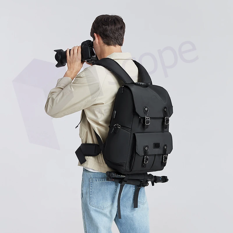 

Oxford Fabric Camera Bag Modern Business Style Photography Backpack Waterproof Men Rucksack w/ USB Port for DSLR 15.6'' Laptop