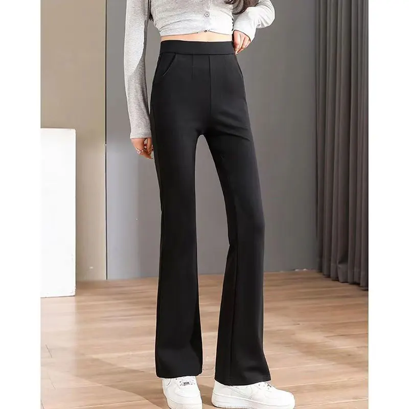 

Women's Summer Thin Fashion Simplicity Black Elastic Waist Flare Trousers Women Clothes Trend Elegant All-match Casual Pants