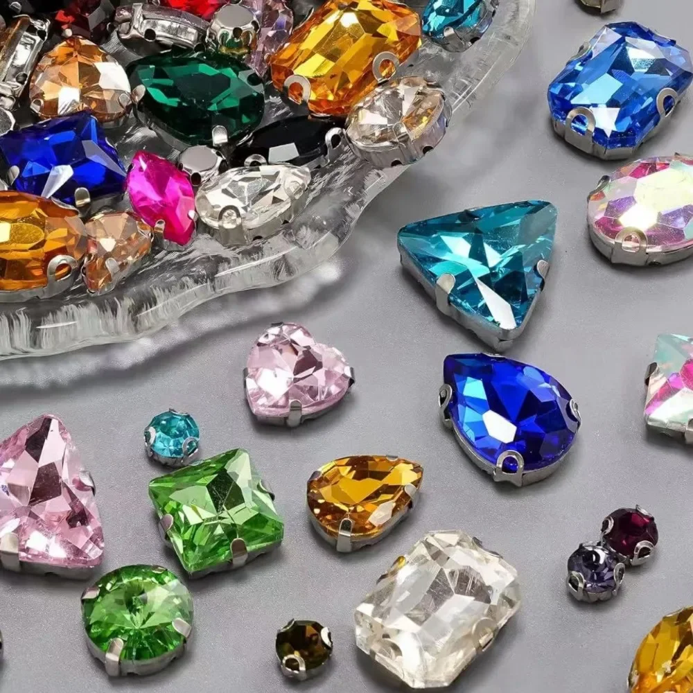 240Pcs Mixed Shape Claw Rhinestones Glass Crystal Sew On Stones Multi Mixed Color DIY Wedding Dress Garment Shoes Bag Decor