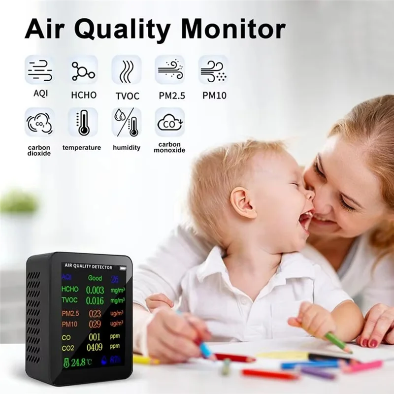 WORTHOWN-Rilevatore di qualità dell'aria interna Monitor portatile 10 in 1 in tempo reale ad alta precisione con allarme Tester di qualità dell'aria per interni
