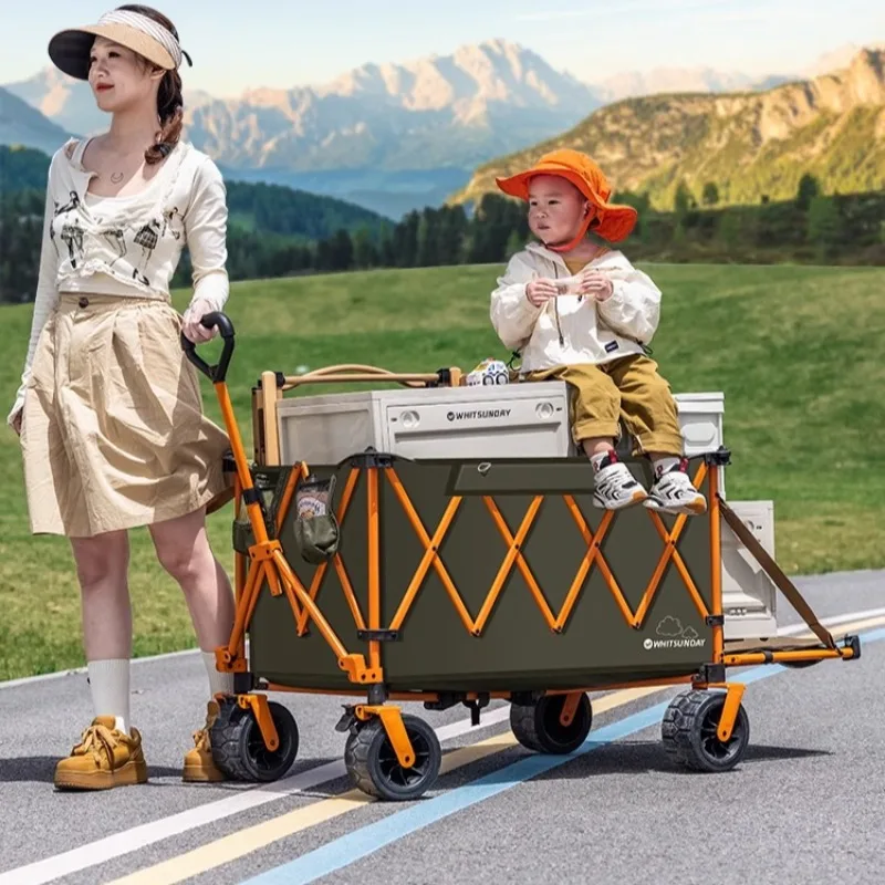 Walking Folding Camping Trolley Carbon Steel Portable Shopping Picnic Large Travel Cart Movable Storage Camping Equipment