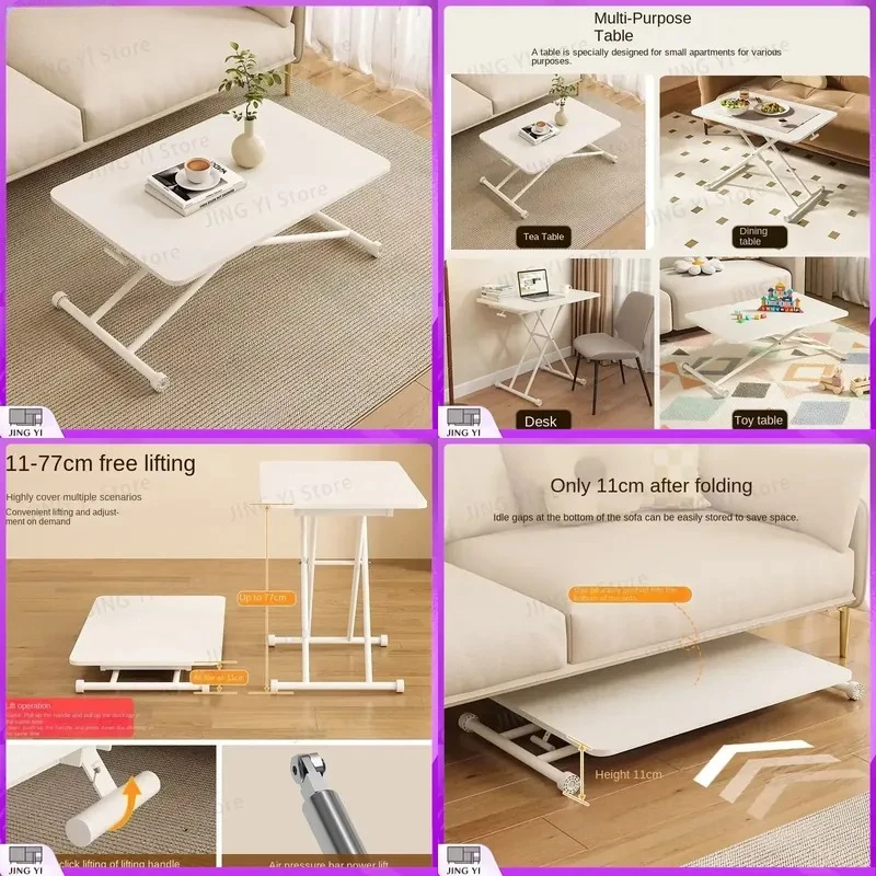 Adjustable Coffee Table Dining Table Multi Functional Foldable Small Living Room